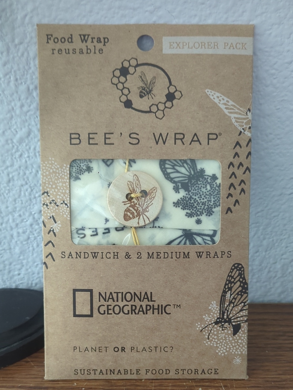 National Geographic Explorer Pack Reusable Food Wraps - Cream/Black